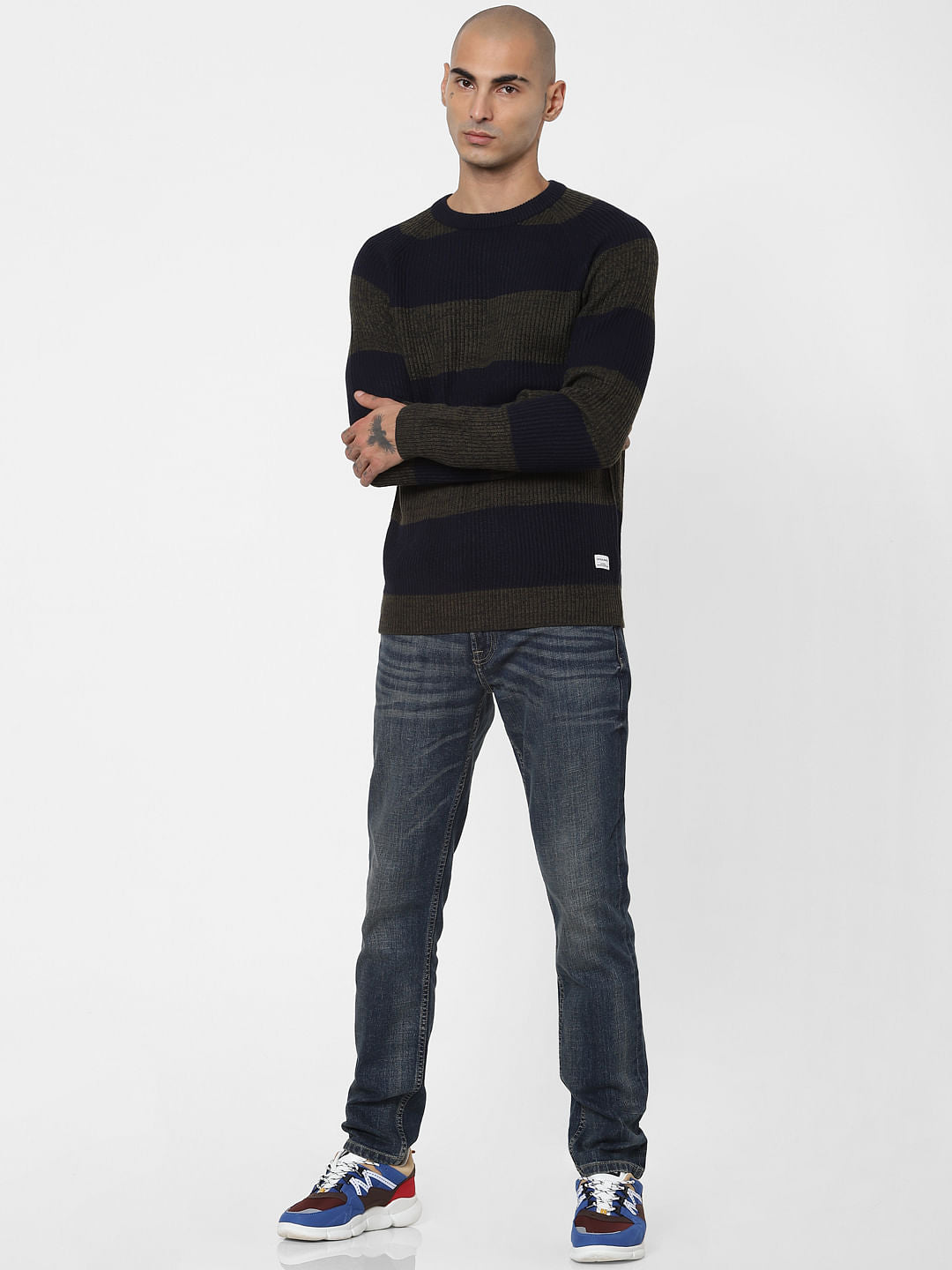 Green Striped Knit Pullover