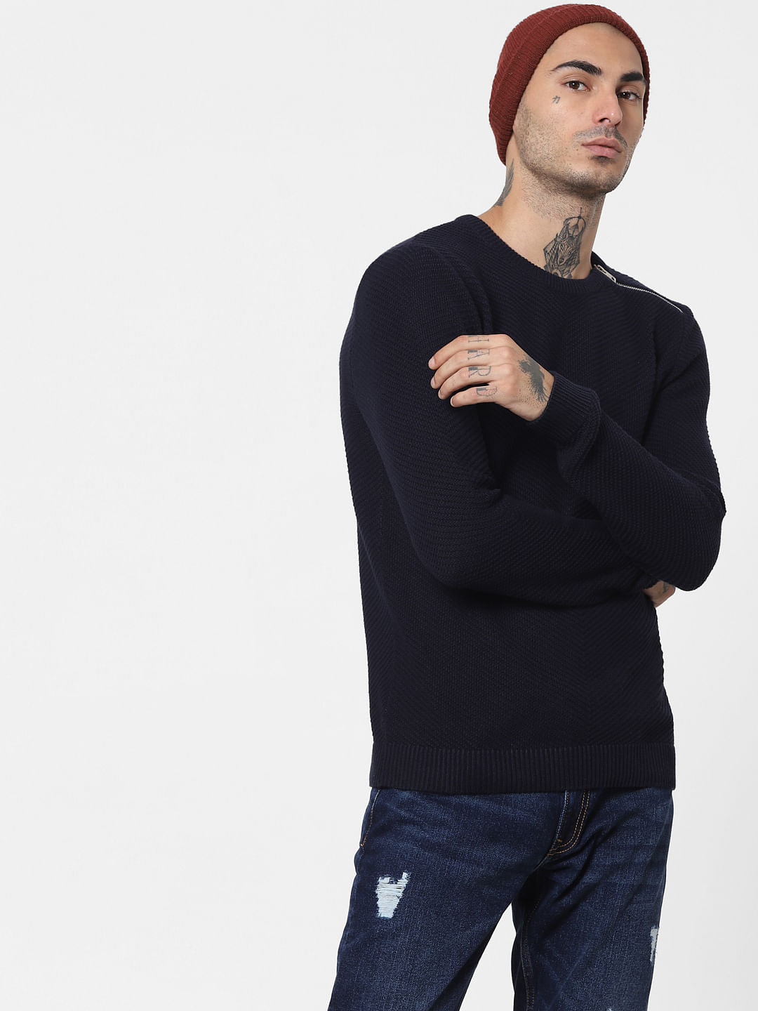 Blue Zip Detail Pullover - S