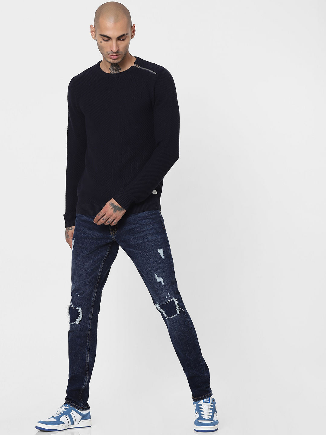 Blue Zip Detail Pullover