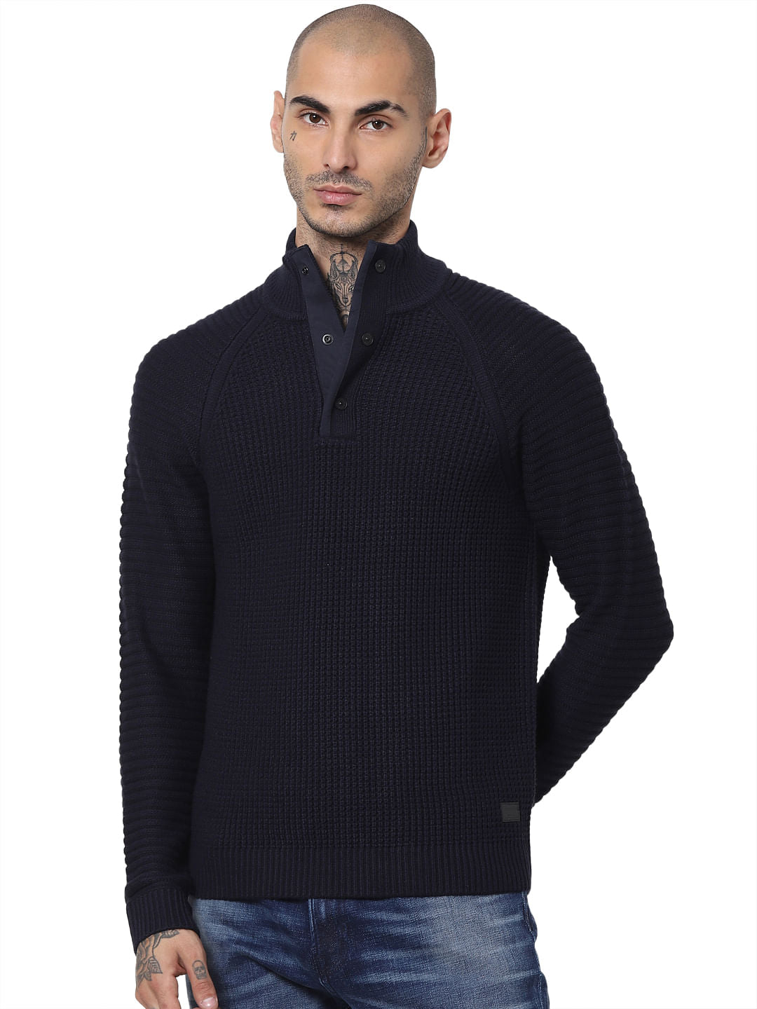 Blue Textured Knit Pullover