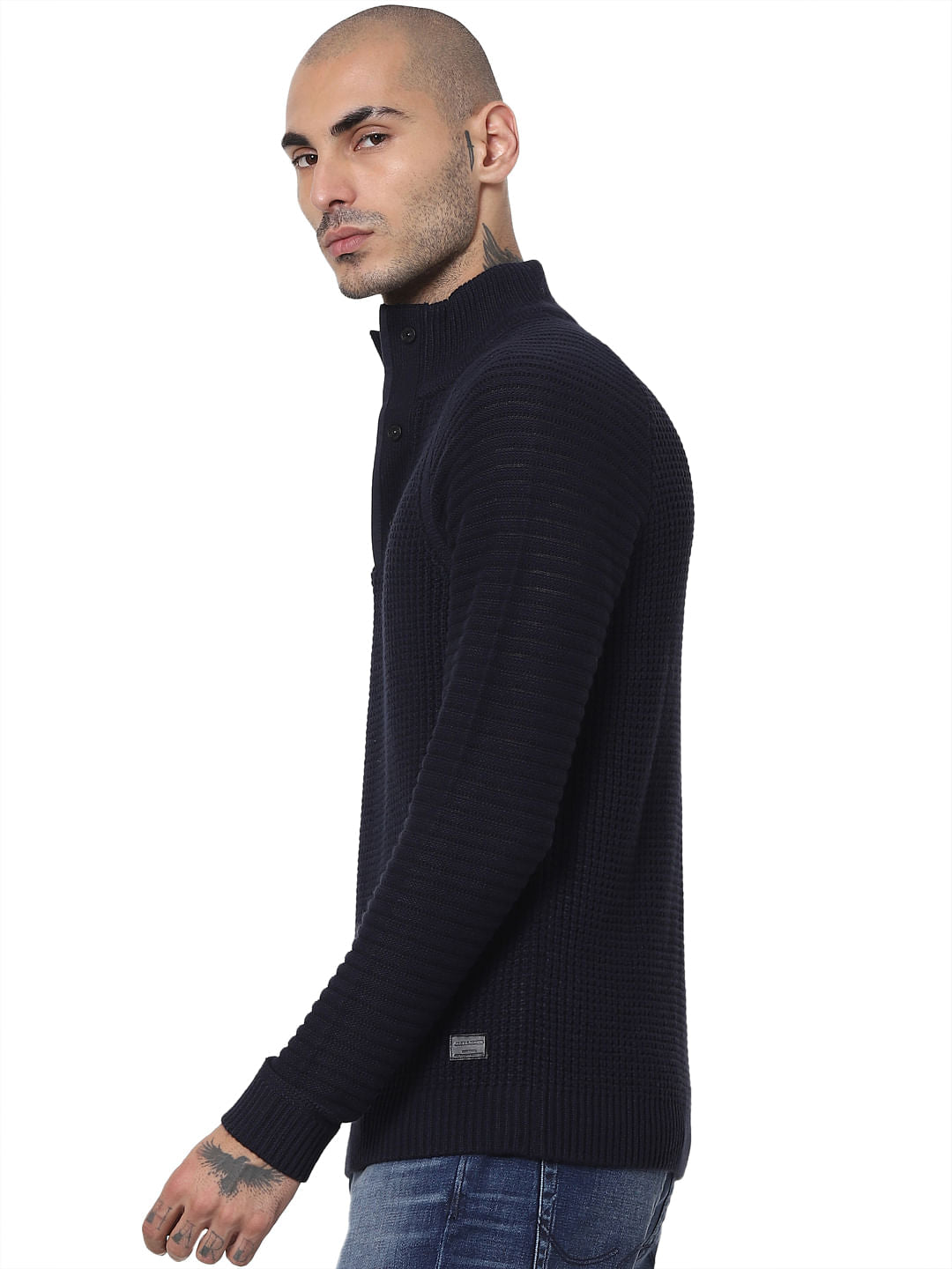 Blue Textured Knit Pullover