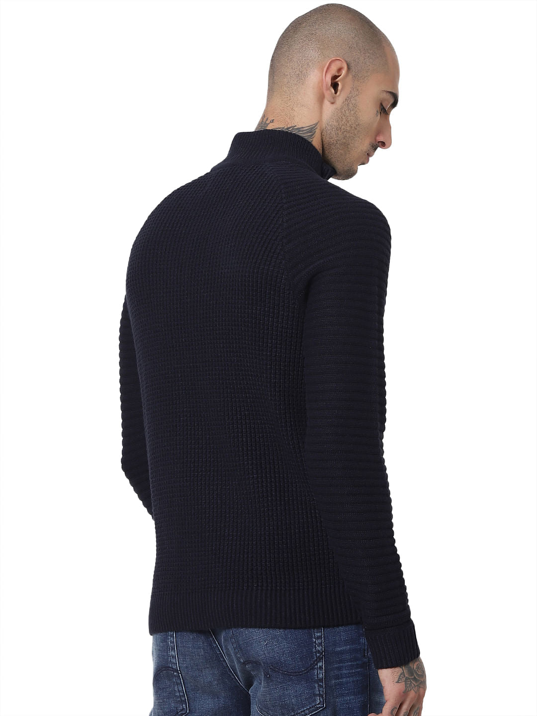 Blue Textured Knit Pullover