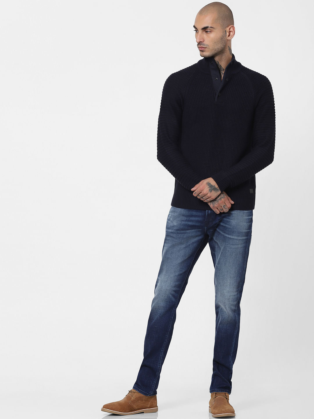 Blue Textured Knit Pullover
