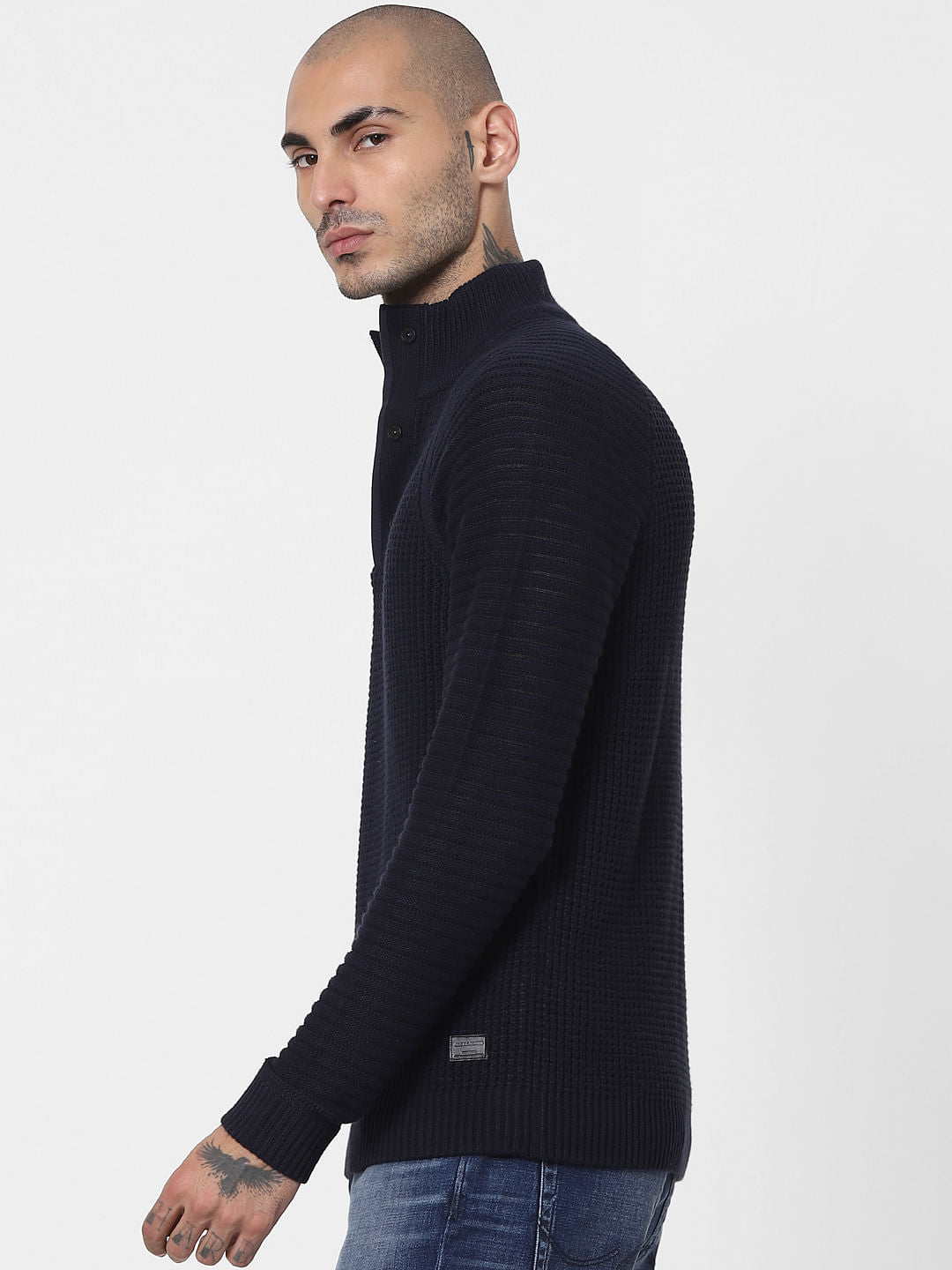 Blue Textured Knit Pullover