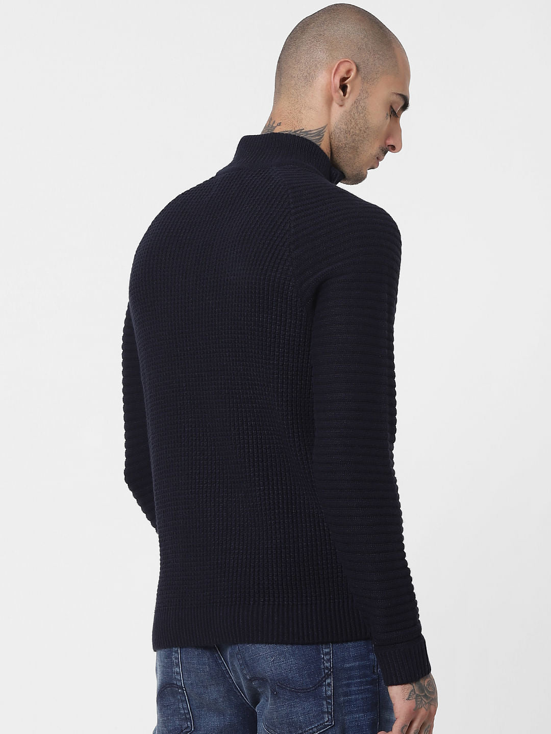 Blue Textured Knit Pullover