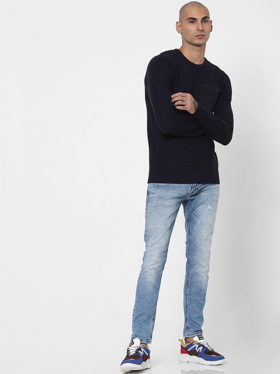 Dark Blue Patch Pocket Pullover