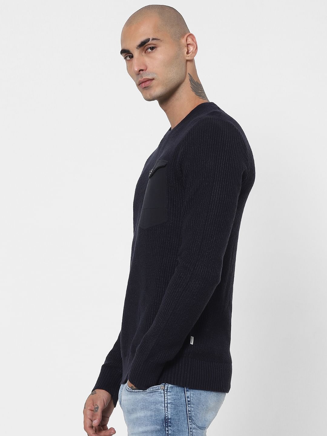 Dark Blue Patch Pocket Pullover