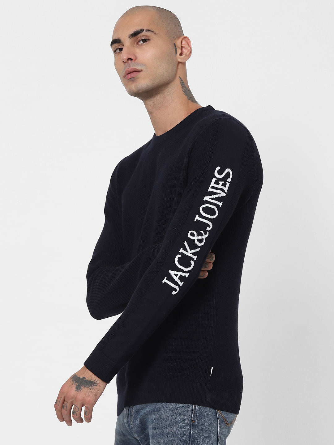 Blue Logo Printed Sleeves Pullover