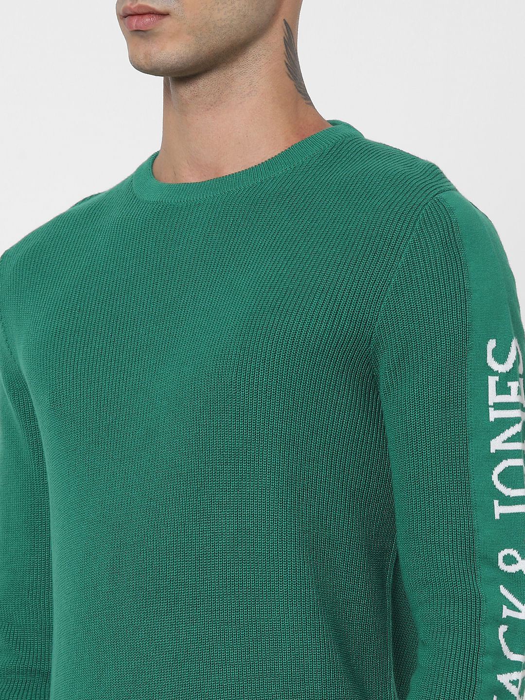Green Logo Printed Sleeves Pullover