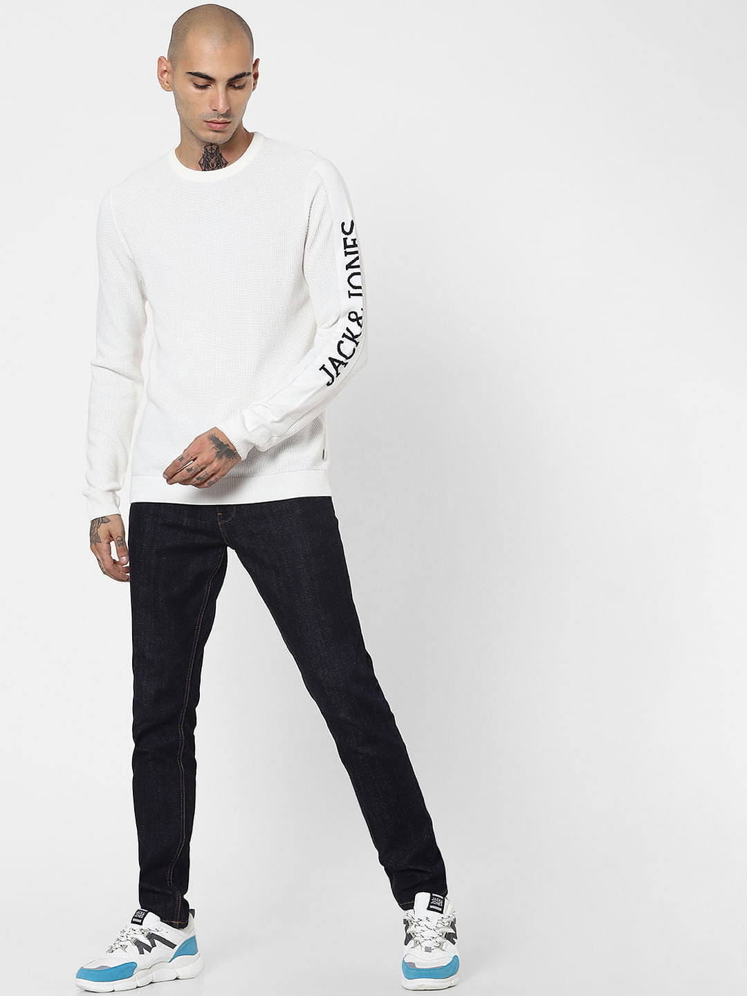 White Logo Print Sleeves Pullover