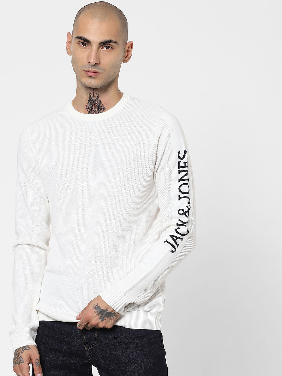 White Logo Print Sleeves Pullover