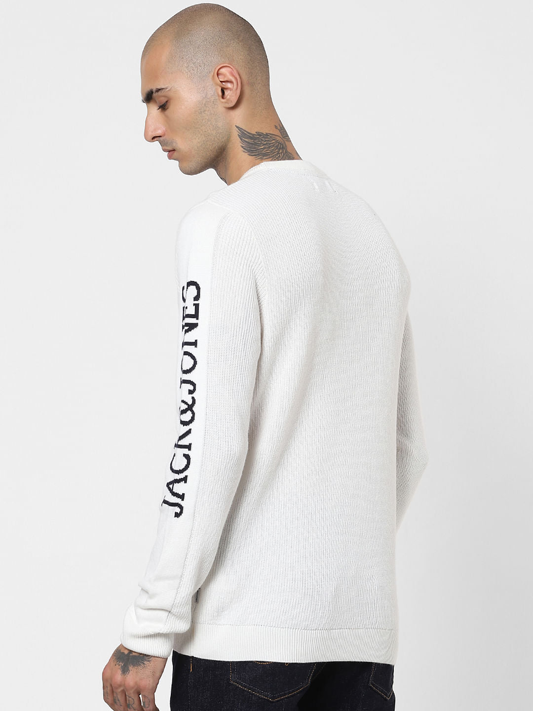 White Logo Print Sleeves Pullover