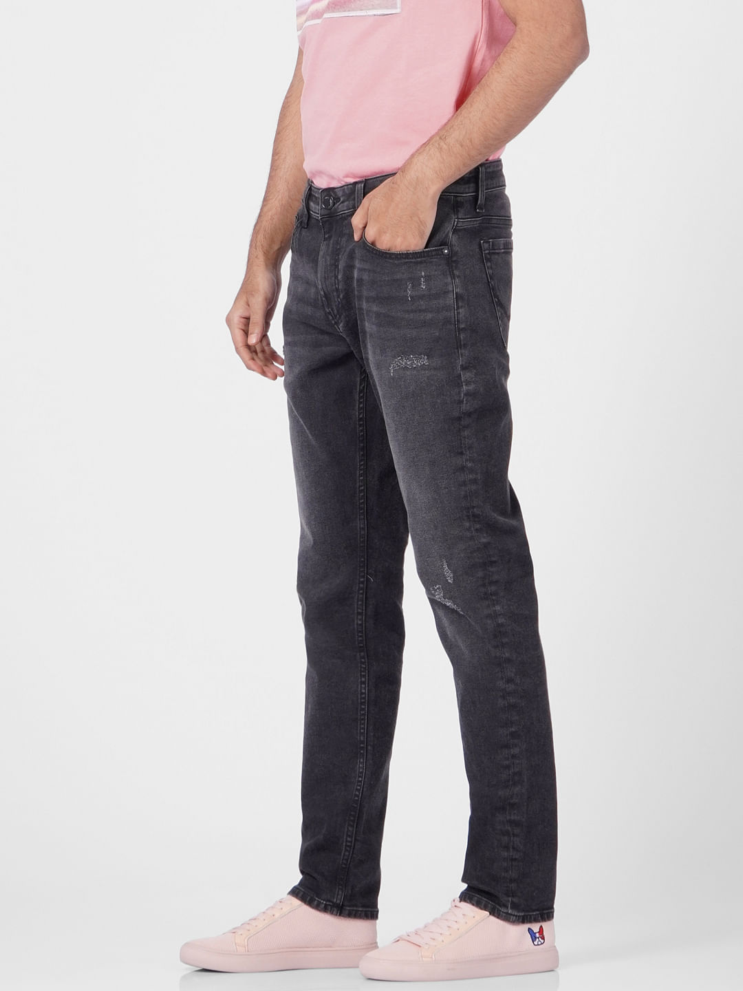Black Low Rise Distressed Glenn Slim Jeans