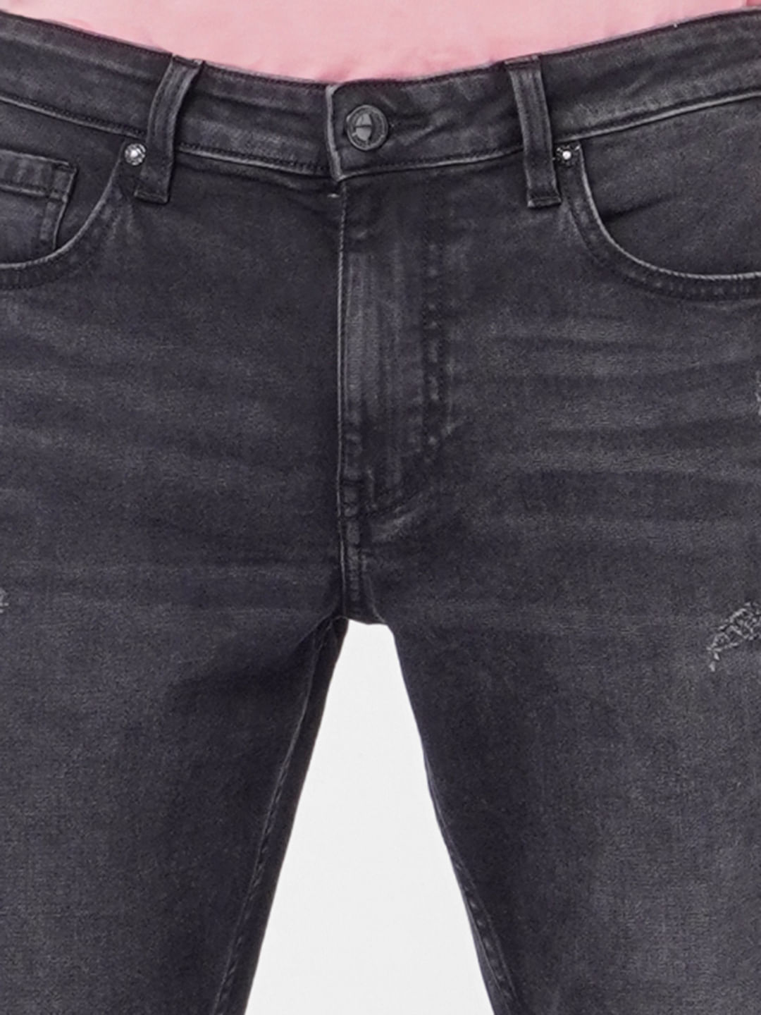 Black Low Rise Distressed Glenn Slim Jeans