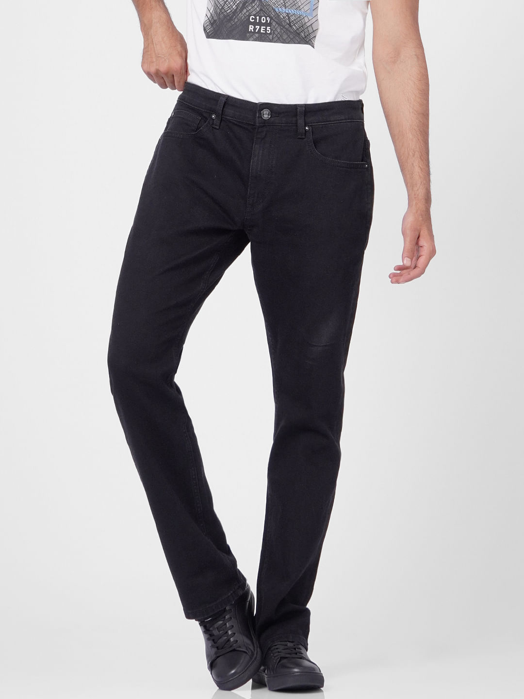 Black Mid Rise Clark Regular Fit Jeans