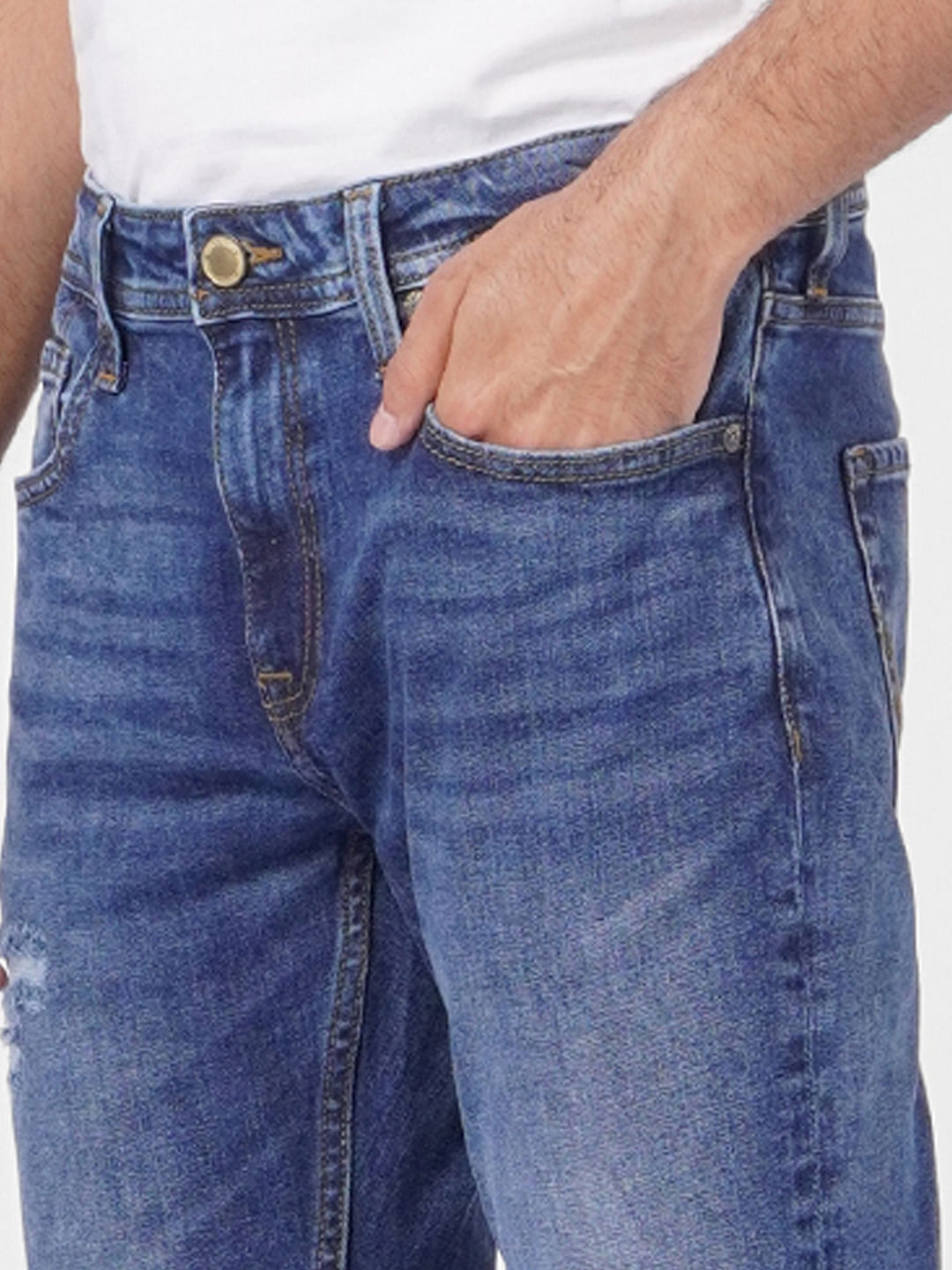 Blue Low Rise Distressed Tim Anti Fit Jeans