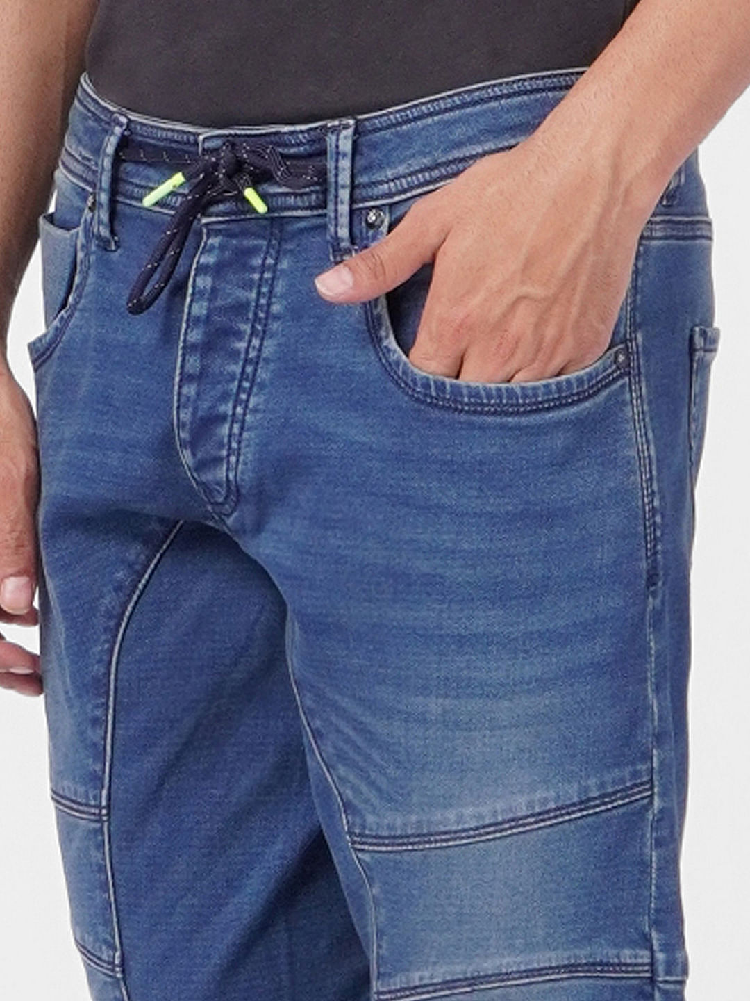 Dark Blue Low Rise Pintuck Anti Fit Jeans