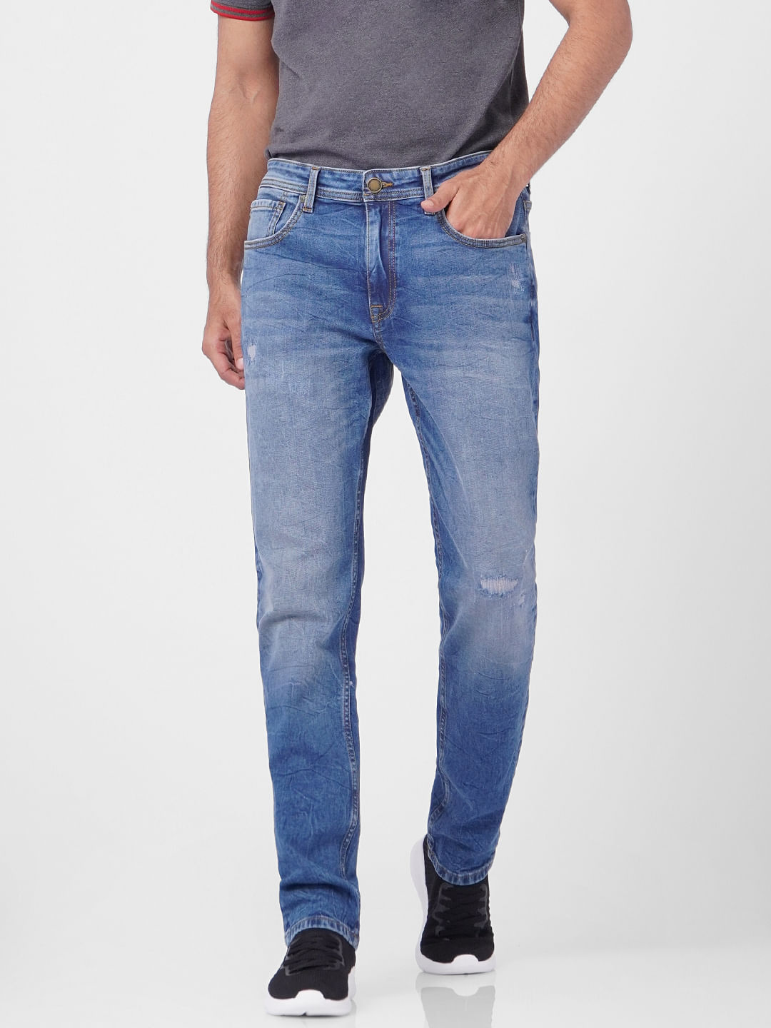 Blue Low Rise Distressed Glenn Slim Jeans