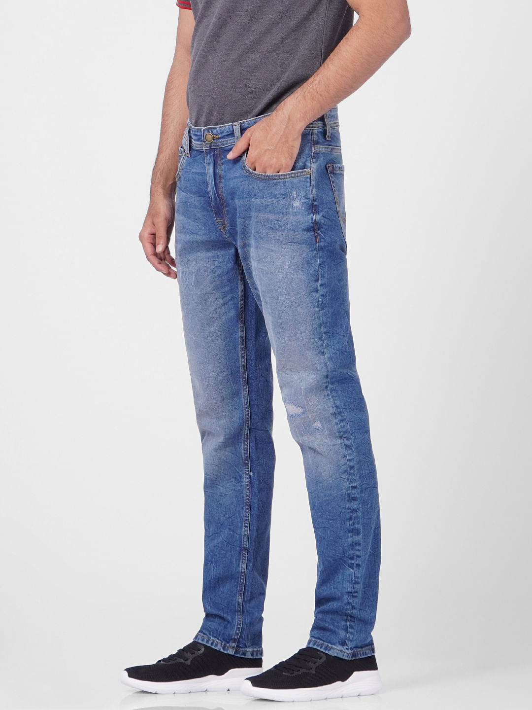 Blue Low Rise Distressed Glenn Slim Jeans