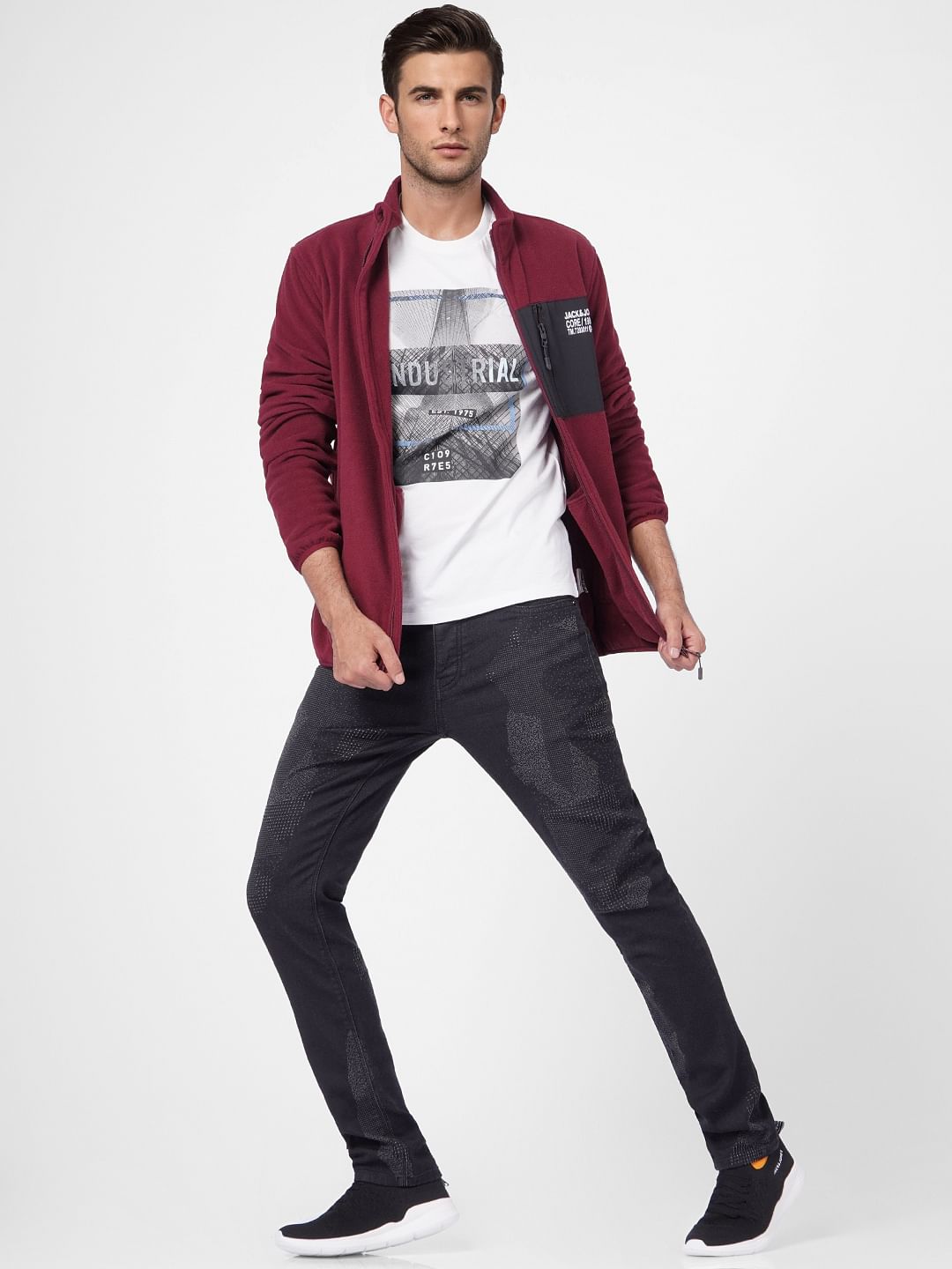 Black Low Rise Printed Glenn Slim Jeans - 28/30