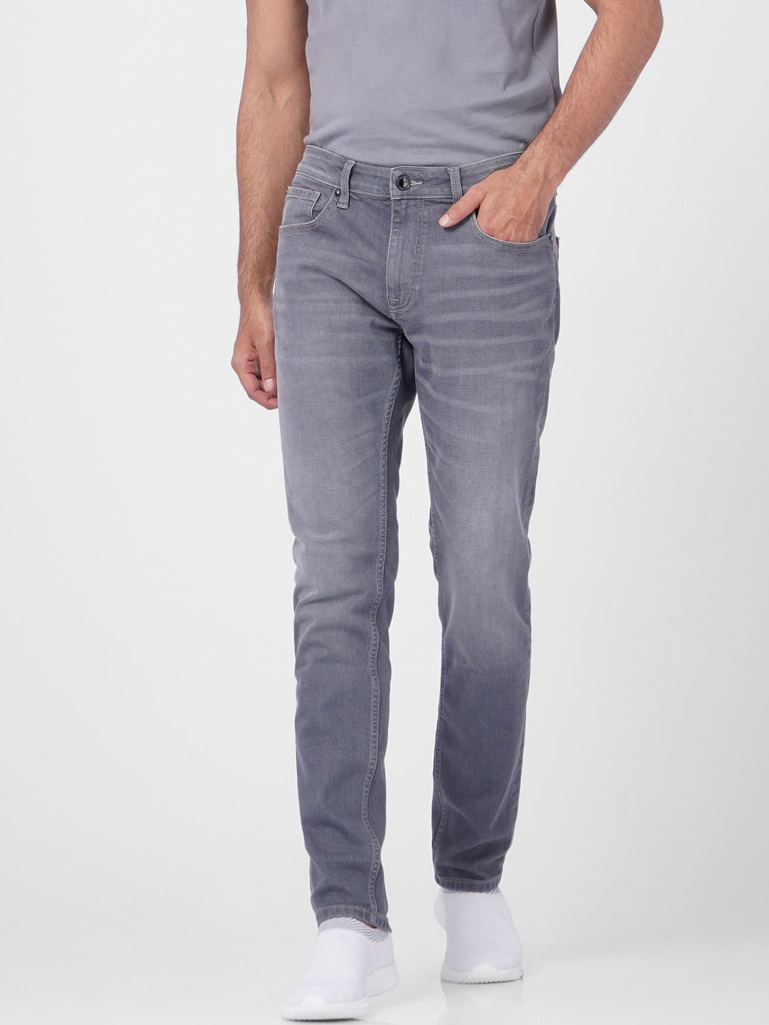 Grey Low Rise Washed Ben Skinny Jeans