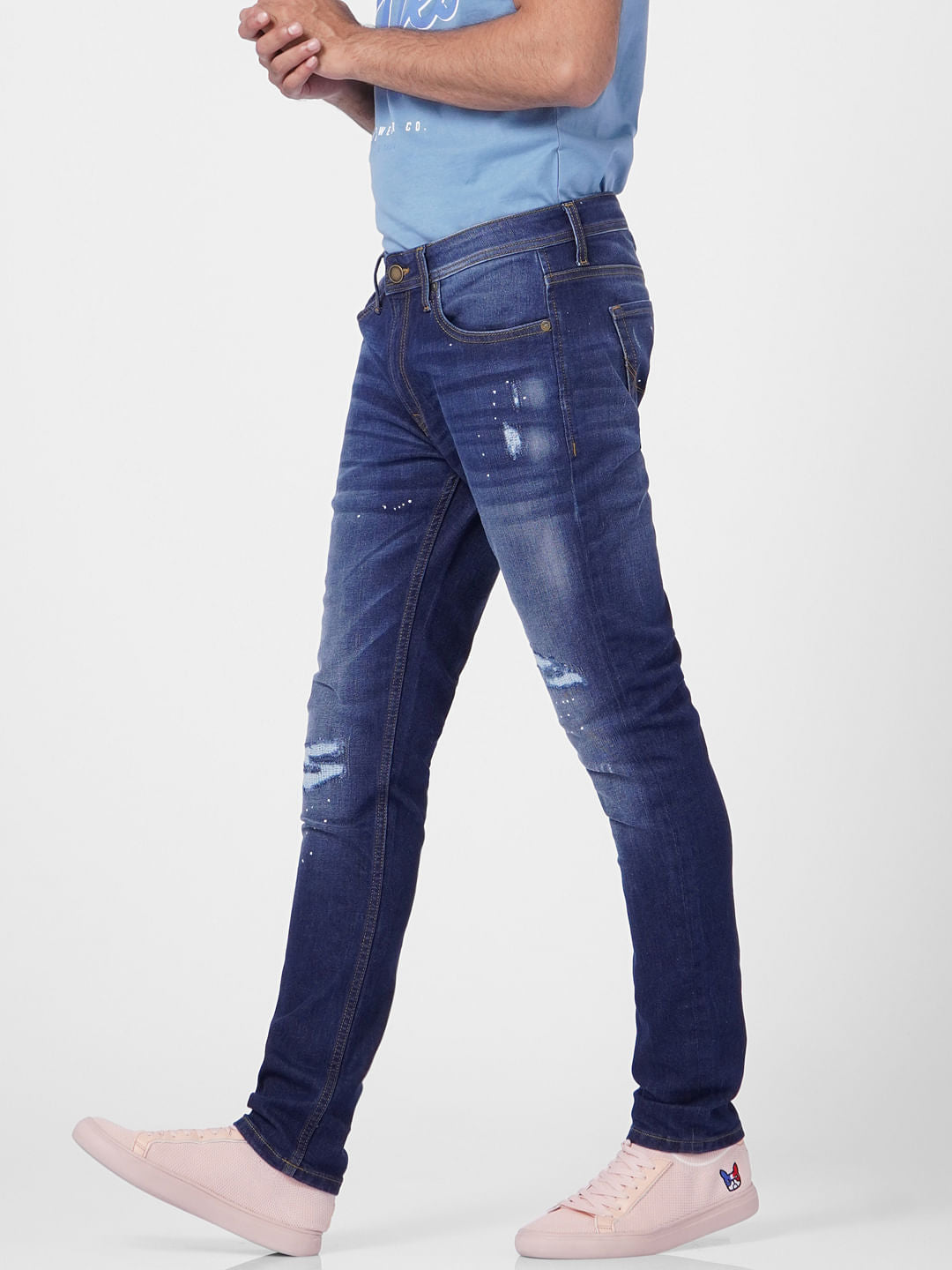 Blue Low Rise Distressed Skinny Jeans