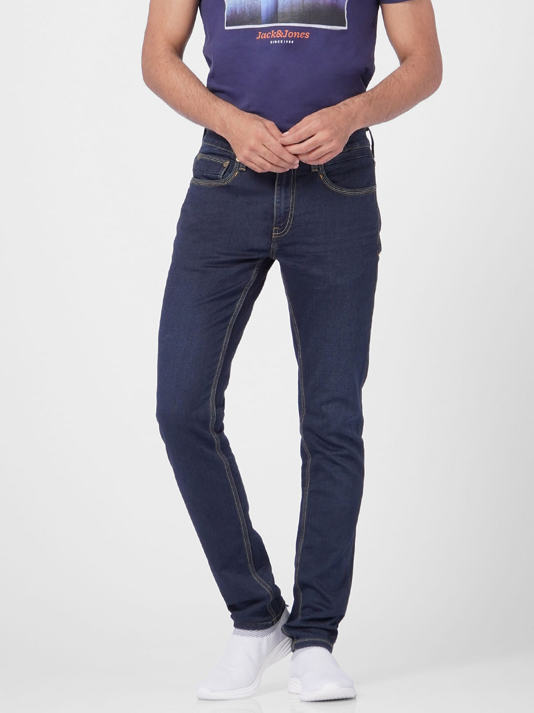 Dark Blue Low Rise Washed Ben Skinny Jeans