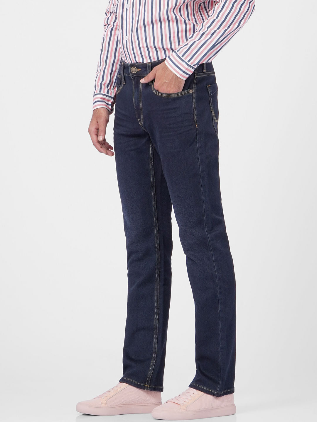 Dark Blue Mid Rise Clark Regular Fit Jeans