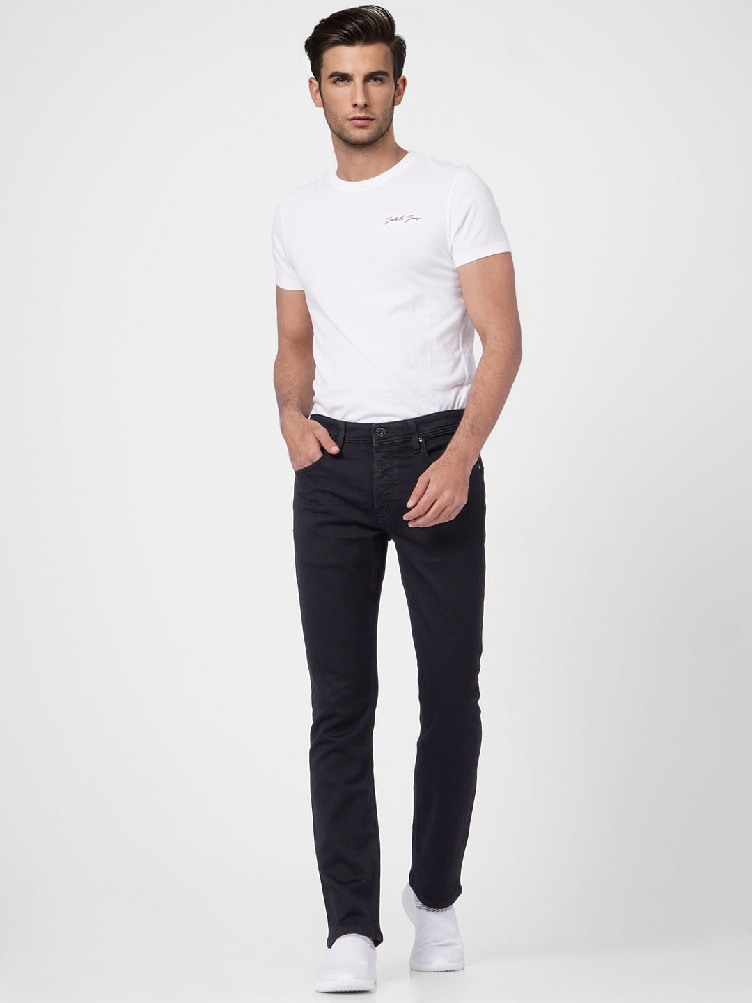 Black Mid Rise Clark Straight Fit Jeans