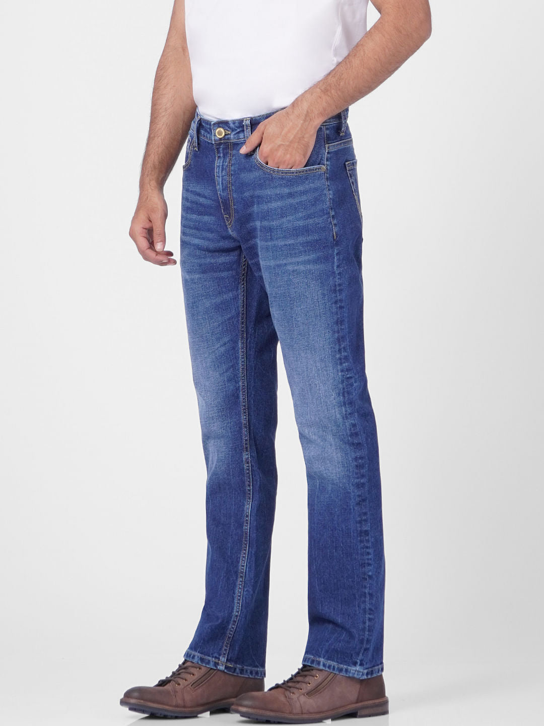 Blue Mid Rise Clark Regular Fit Jeans