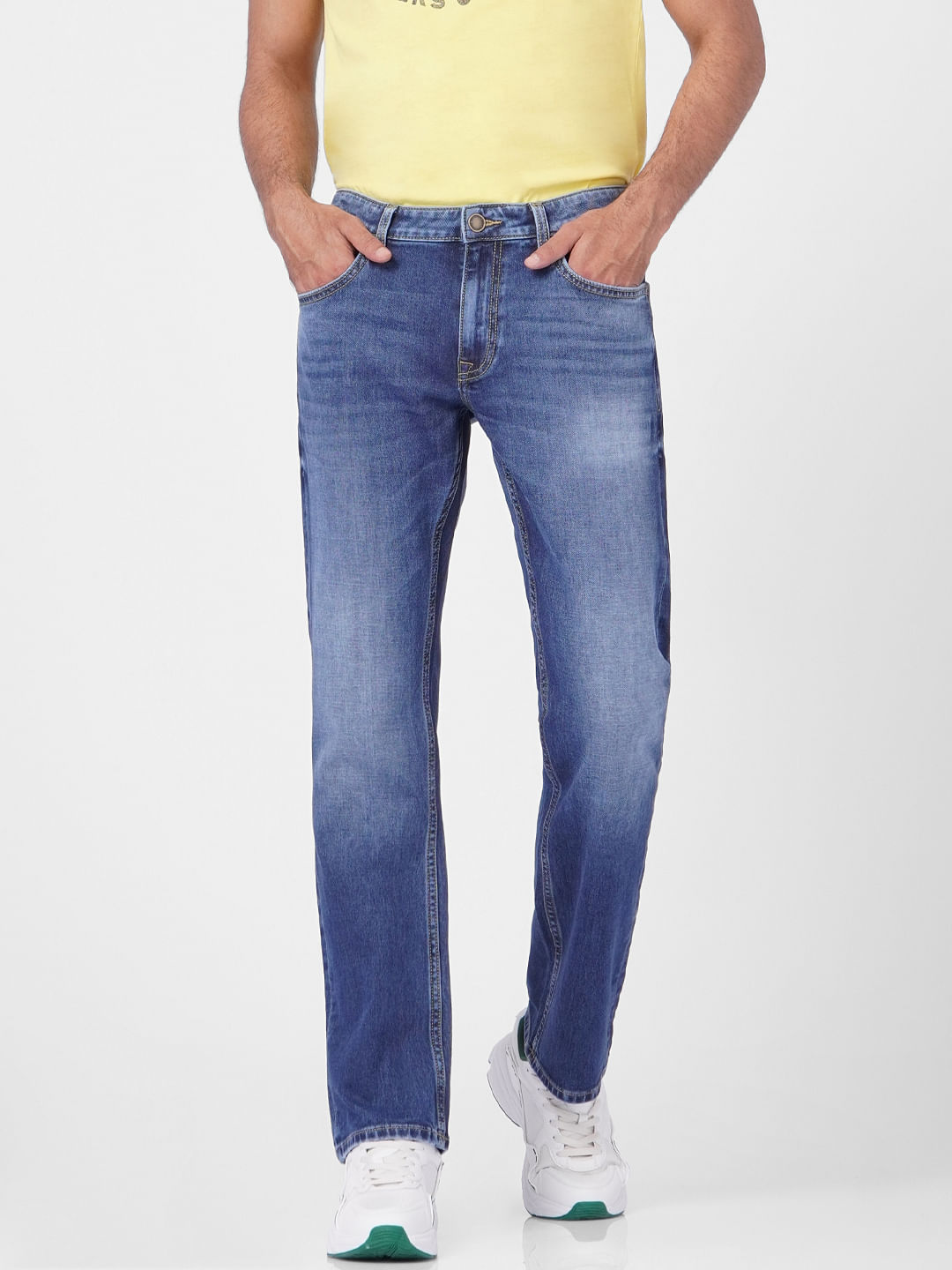 Blue Mid Rise Clark Regular Fit Jeans