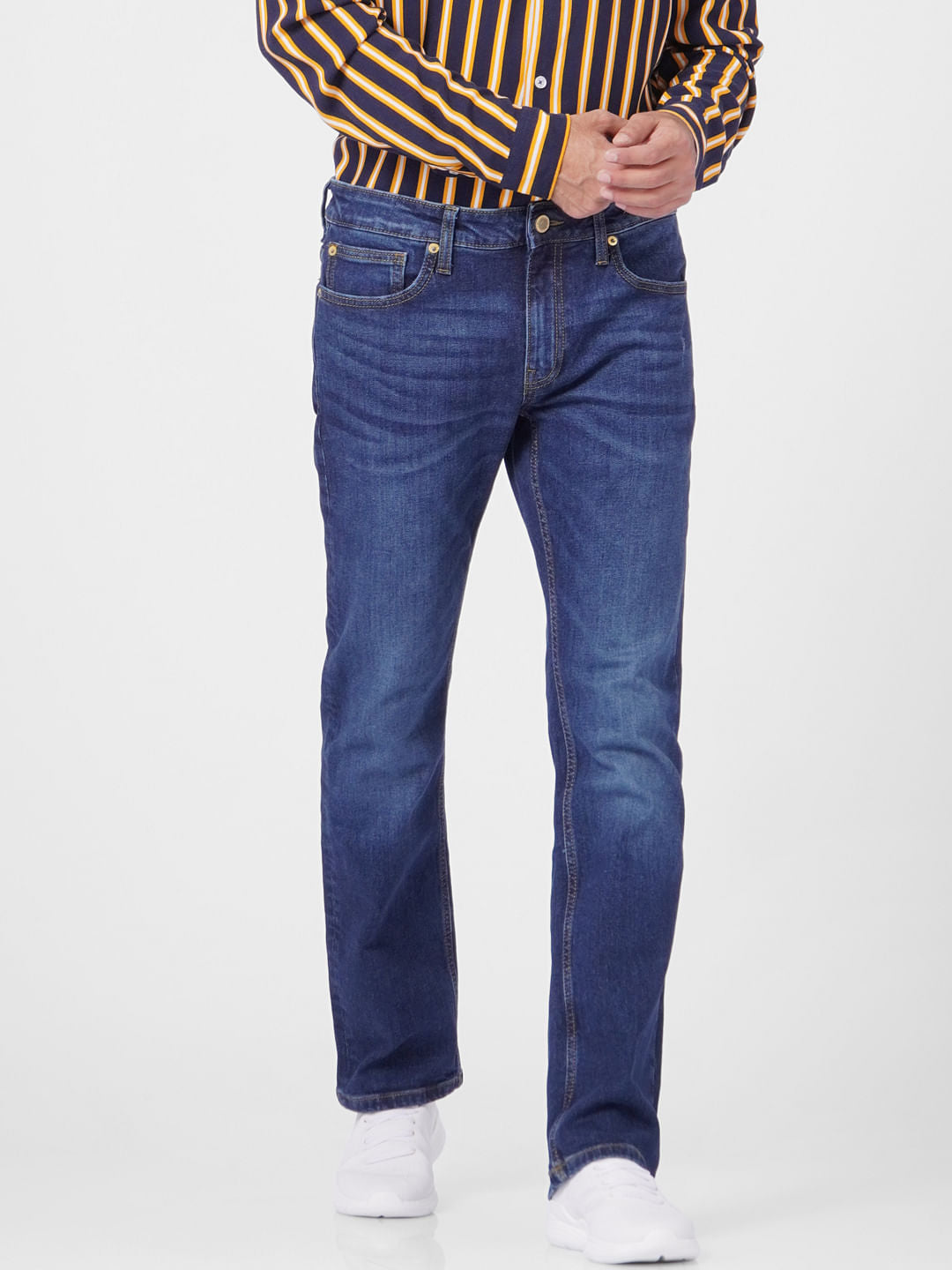 Dark Blue Mid Rise Clark Regular Fit Jeans