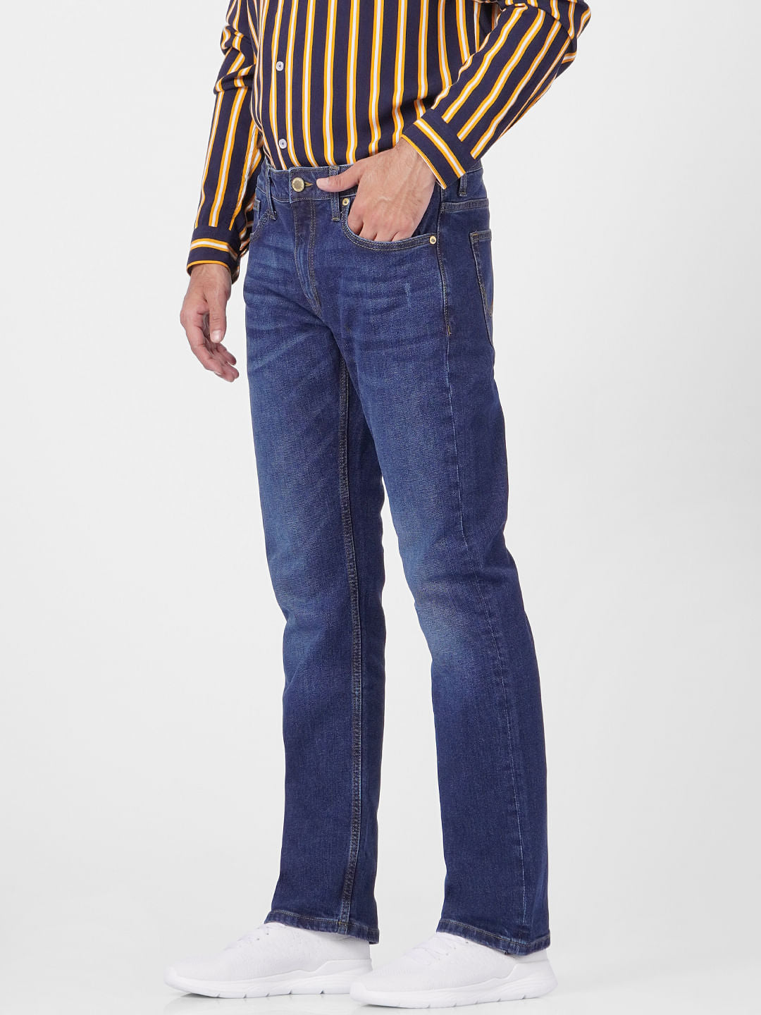 Dark Blue Mid Rise Clark Regular Fit Jeans