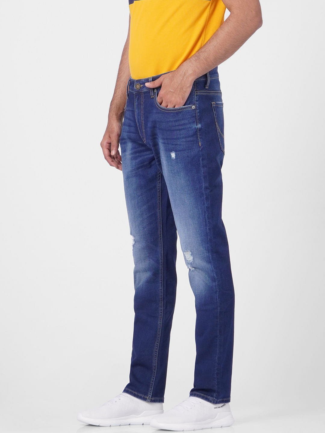 Dark Blue Low Rise Distressed Glenn Slim Jeans