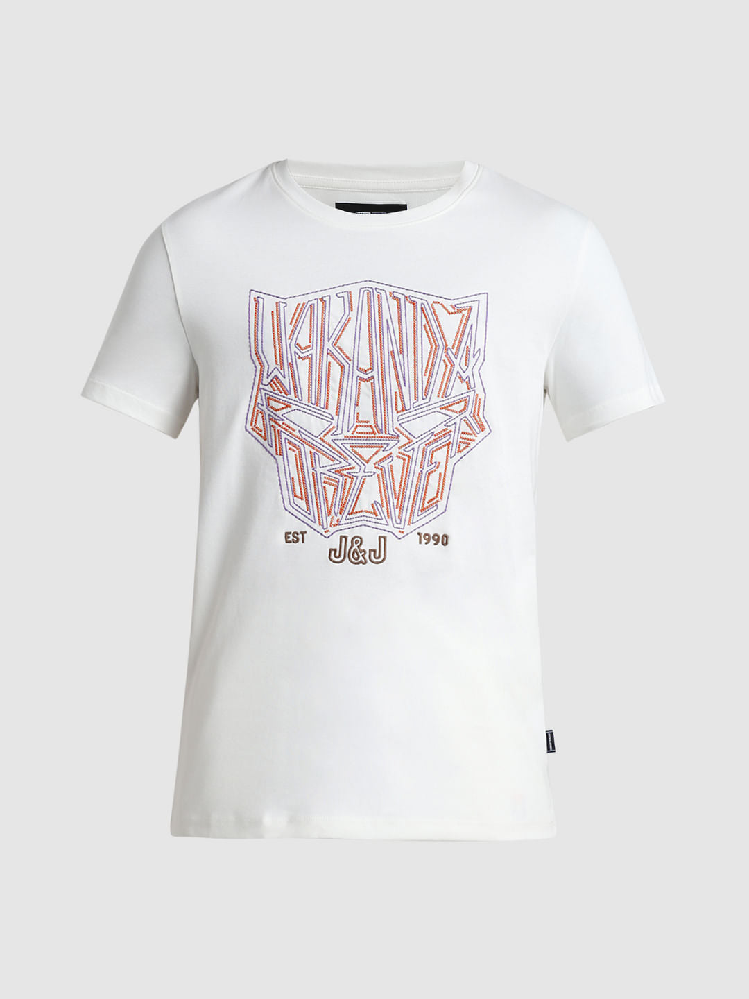 JACK&JONES X BLACK PANTHER White Printed Crew Neck T-shirt