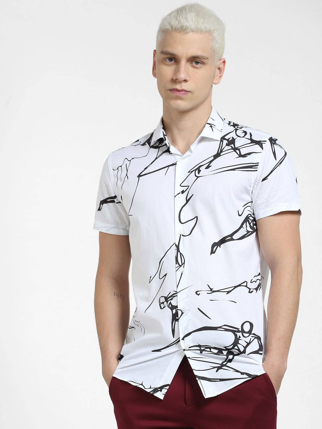 White Printed Short Sleeves Shirt