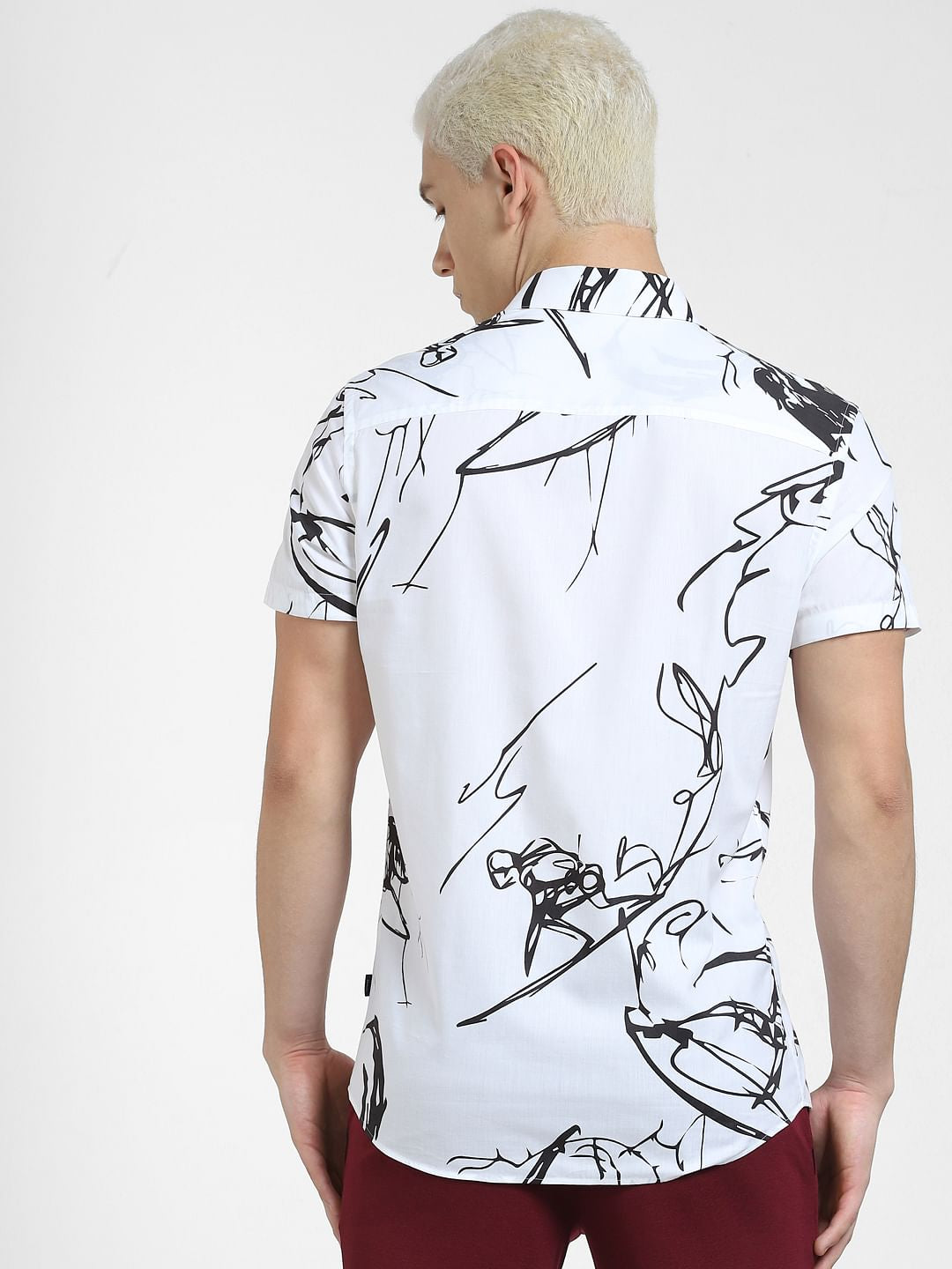 White Printed Short Sleeves Shirt