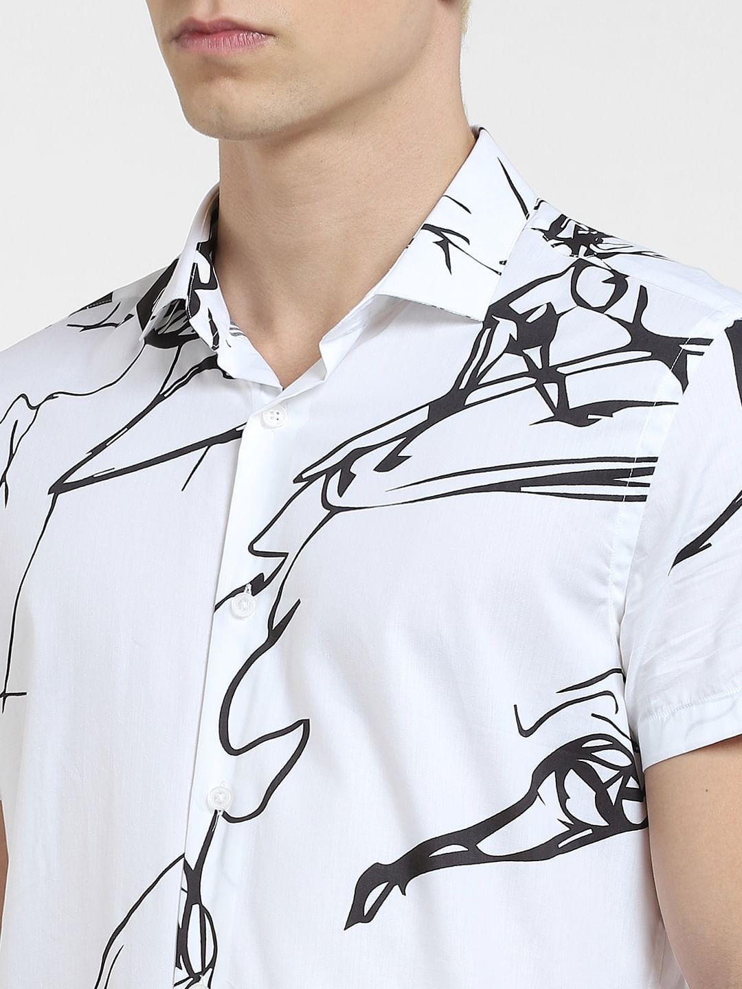 White Printed Short Sleeves Shirt