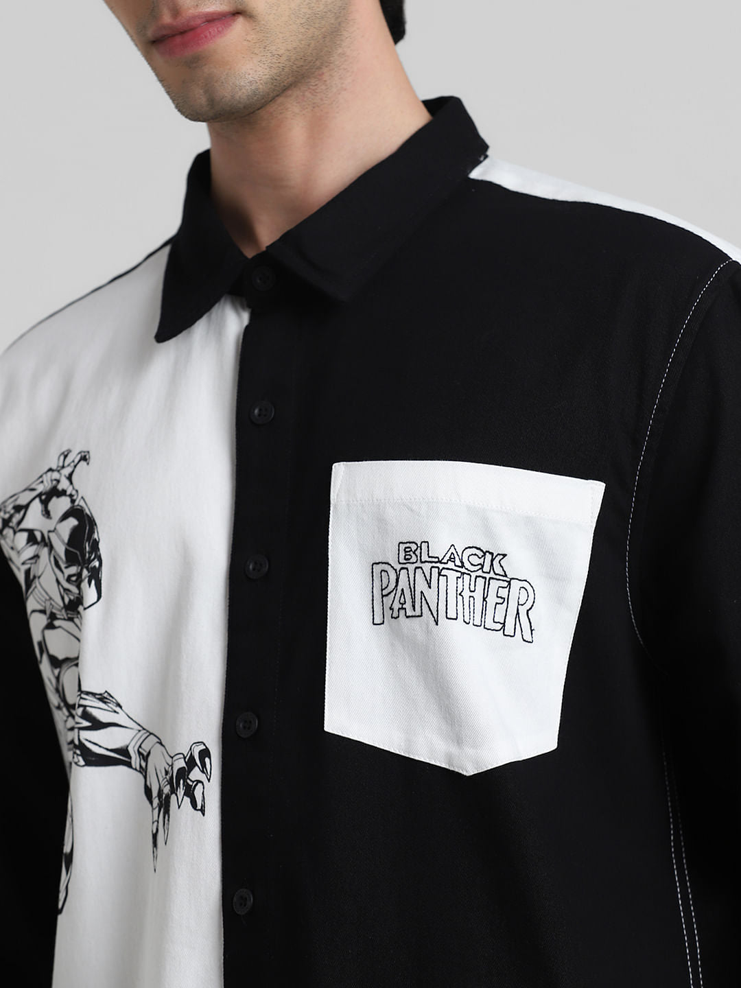 Jack&Jones X Black Panther White Colourblocked OVERSIZED Shirt