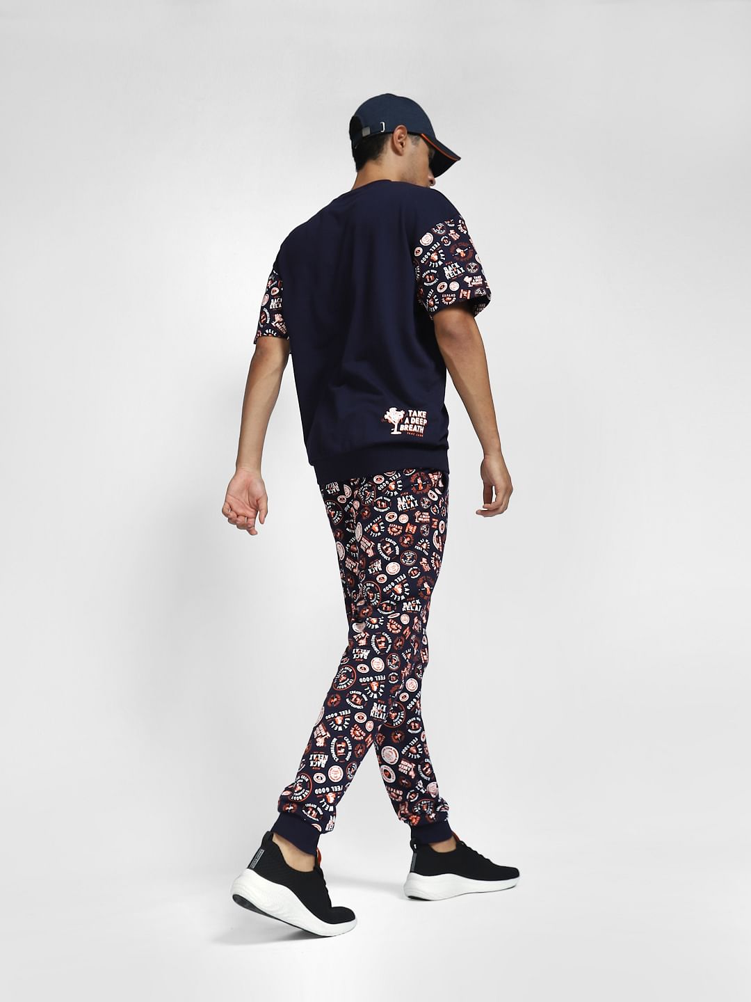 Blue Graphic Print Co-ord Sweatpants - S