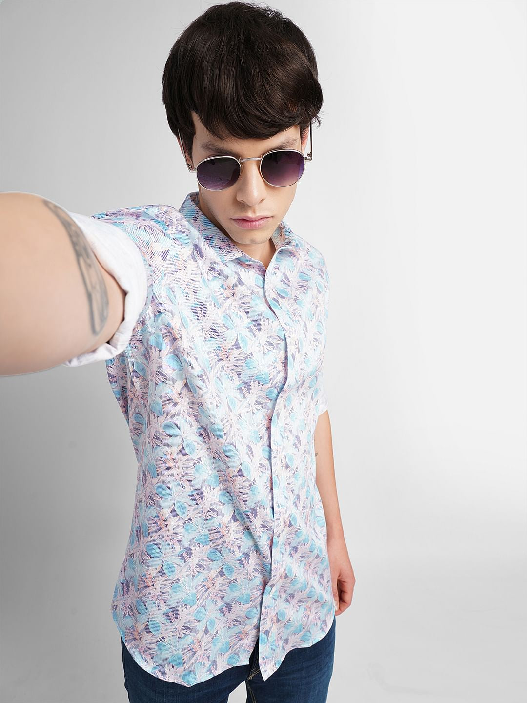 White All Over Print Full Sleeves Shirt - S