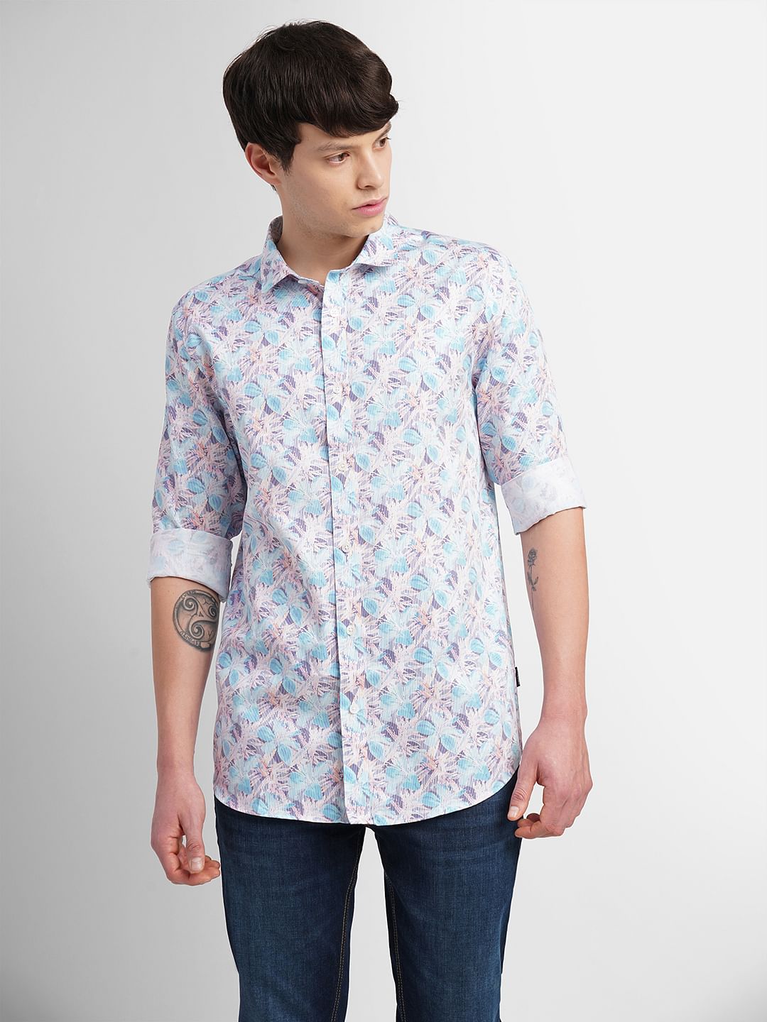 White All Over Print Full Sleeves Shirt