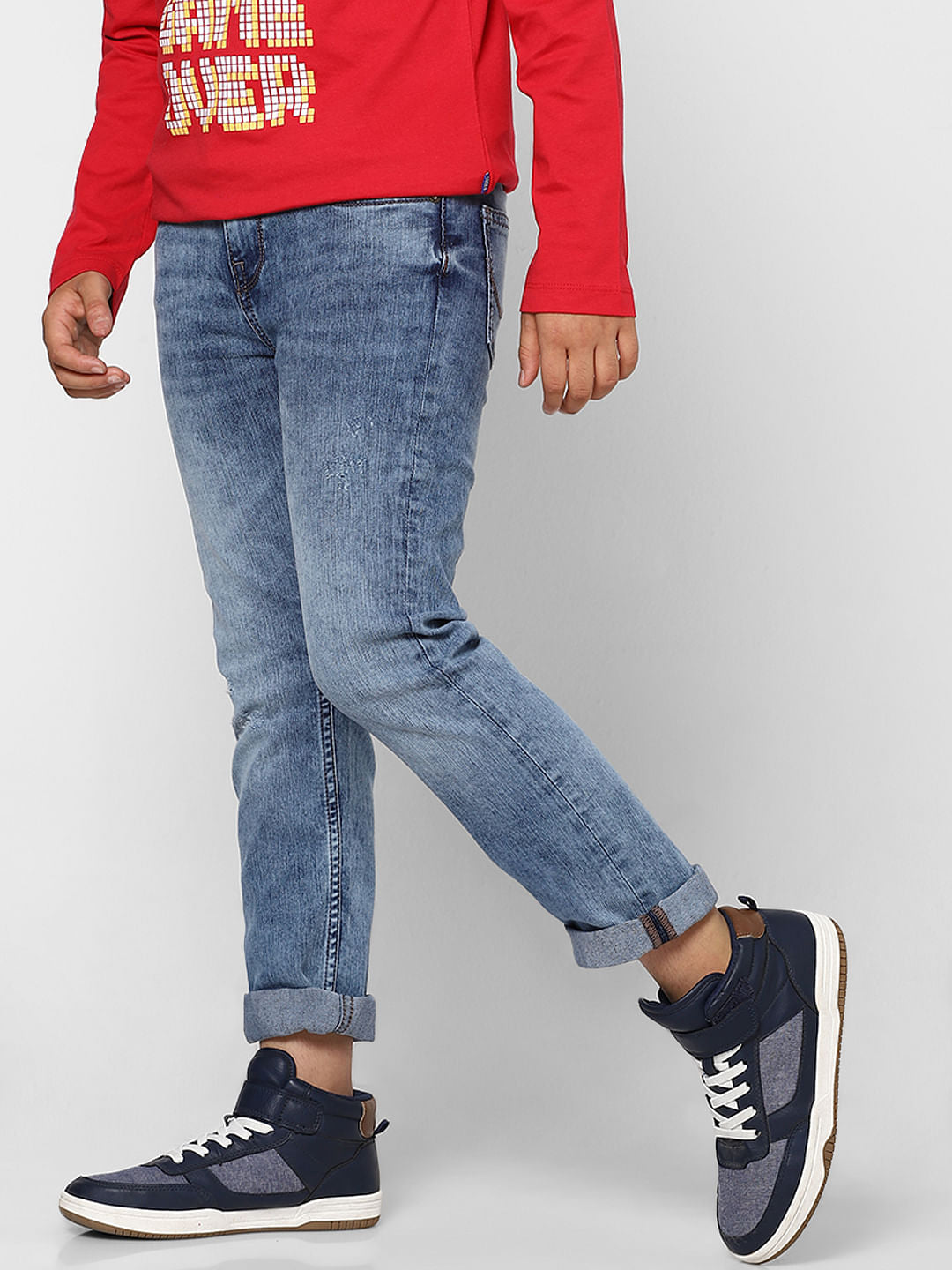 Boys Blue Mid Rise Straight Jeans