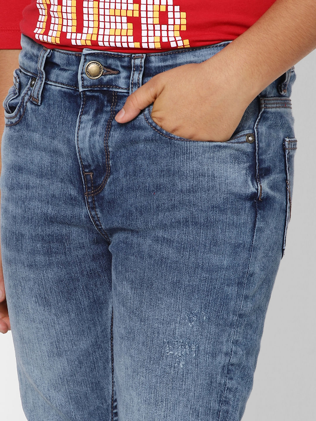 Boys Blue Mid Rise Straight Jeans