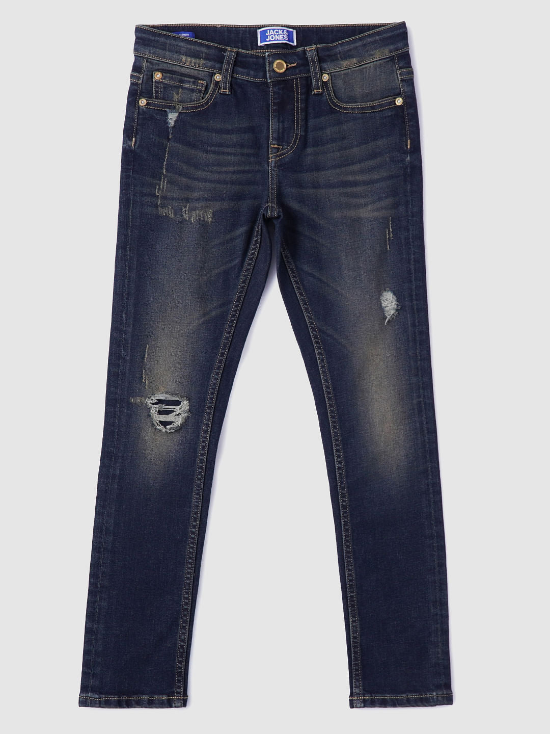 Boys Blue Mid Rise Ripped Slim Jeans