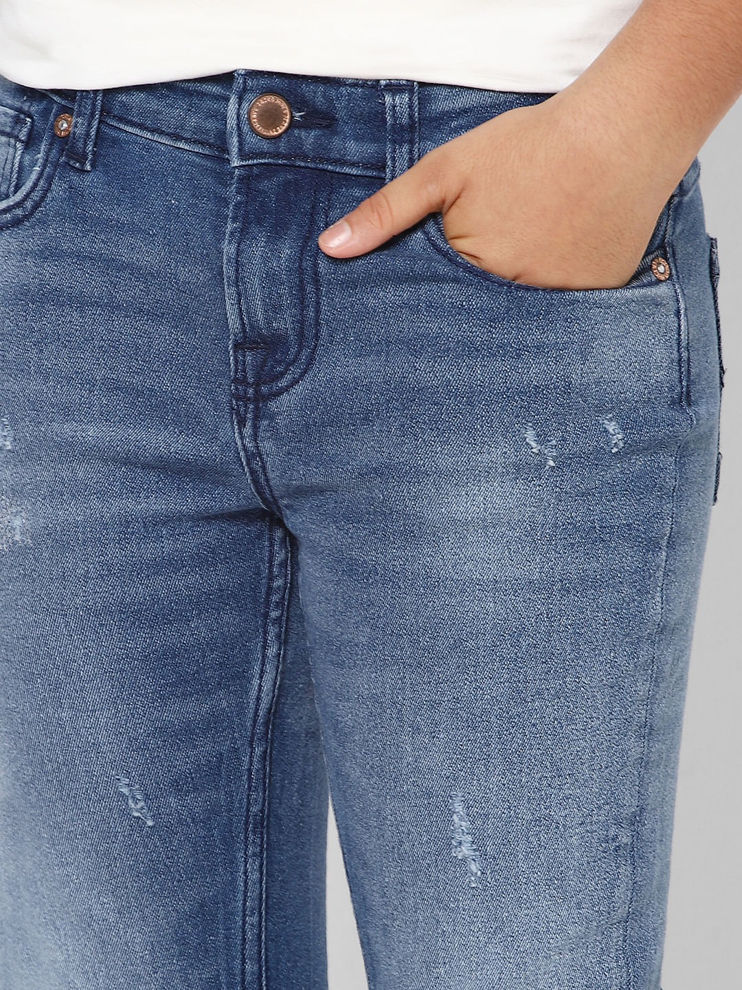Boys Blue Mid Rise Straight Jeans