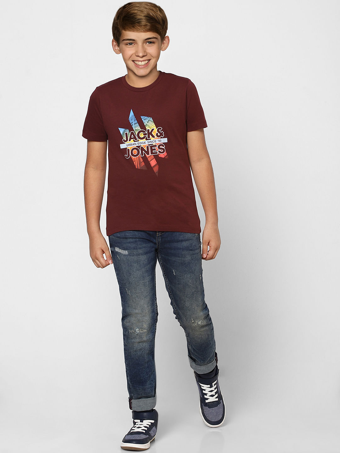 BOYS Blue Mid Rise Clark Straight Fit Ripped Jeans - 9/10Y