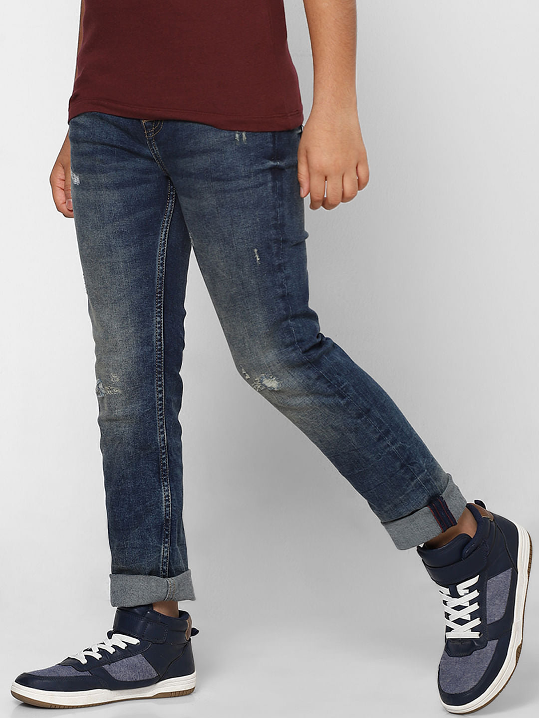 BOYS Blue Mid Rise Clark Straight Fit Ripped Jeans