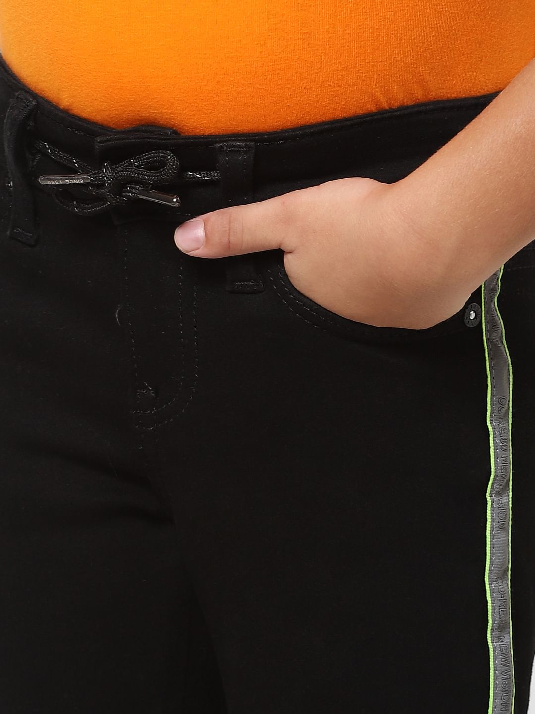 Boys Black Mid Rise Denim Joggers