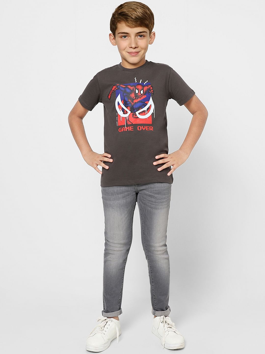 Boys Grey Mid Rise Glenn Slim Fit Jeans - 9/10Y
